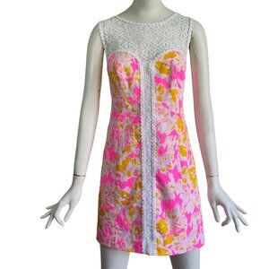 LILLY PULITZER Sofia Ooh La La Tropical Print Lace Yoke Cotton Mini Dress Sz 4